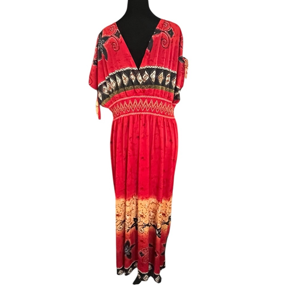 Women's Jessica Taylor Red & Black Maxi Dress/Swim Coverup 1X - Picture 4 of 8